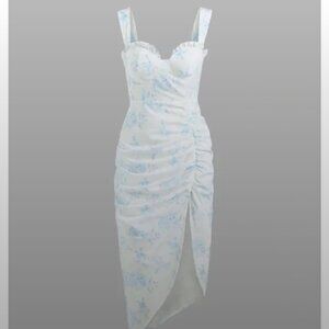 Floral Ruffle Toile de Jouy Midi Dress